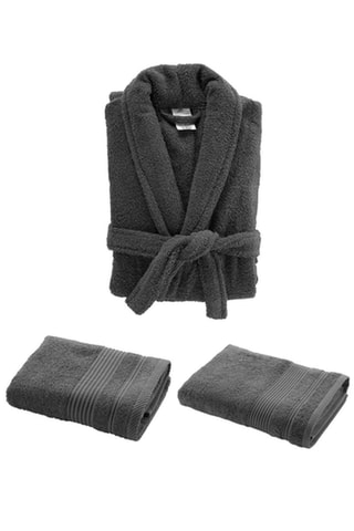 ##Peignoir + Drap de douche + Serviette de toilette Tendresse - Anthracite - 70 x 130 / 50 x 90 cm