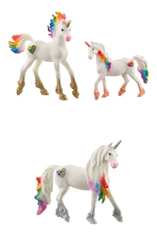 Figurine Licorne arc-en-ciel mâle, Licorne arc-en-ciel femelle Bayala et Licorne arc-en-ciel poulain Bayala - Dès 5 ans