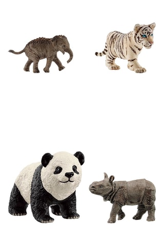 ##Figurine Elephanteau d'Asie, Bébé tigre blanc Wild Life et Bébé rhinocéros inidien Wild Life - Dès 3 ans