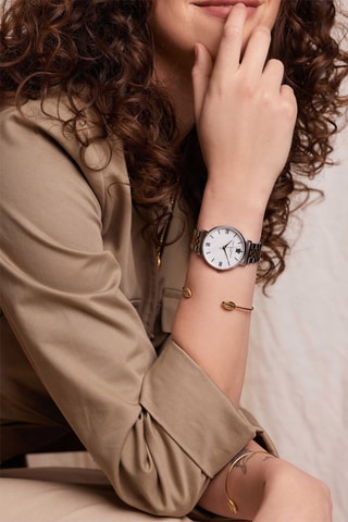 Cofanetto orologio al quarzo in acciaio e madreperla bracciale bangle Oyster