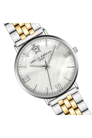Cofanetto orologio al quarzo in acciaio e madreperla bracciale bangle Oyster