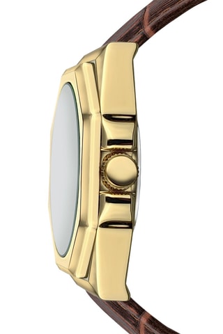 Orologio al quarzo in pelle di vitello Burgundy - Marrone e dorato