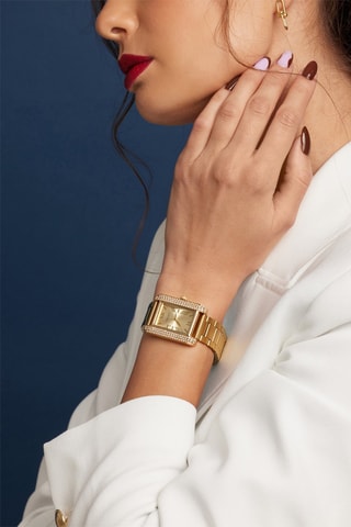 Orologio al quarzo in acciaio e zirconi - Dorato e bianco