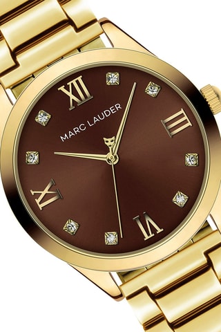 Orologio al quarzo in acciaio e zirconi Marrakech - Dorato e marrone 