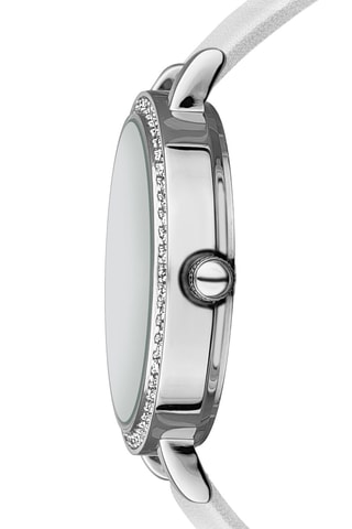 Orologio al quarzo in pelle di vitello, madreperla e zirconi Symphony - Bianco e argentato