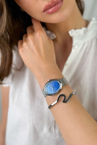 Orologio al quarzo in acciaio Shell Bay - Argentato e blu
