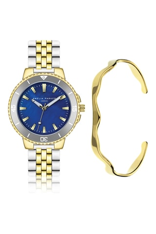 Cofanetto orologio al quarzo e bracciale bangle in acciaio Terrene - Madreperla