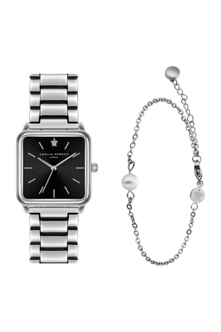 Cofanetto orologio al quarzo in acciaio e bracciale night Voyage