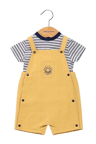 Salopette-short et t-shirt - Blanc, bleu et jaune
