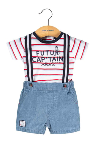 T-shirt et salopette Zako - Blanc, rouge et bleu