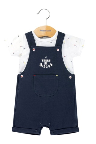 Salopette et t-shirt - Blanc, bleu et rouge