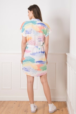 Robe chemise - Blanc, bleu et jaune