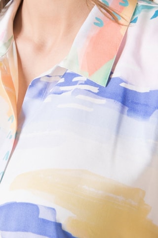 Robe chemise - Blanc, bleu et jaune