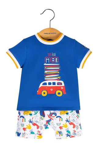 T-shirt et short Lubarou - Blanc, bleu et jaune