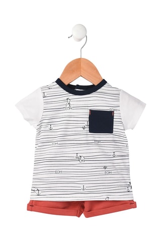 T-shirt et short Anofa - Blanc, rouge et bleu