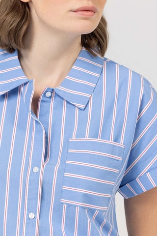 Robe chemise - Blanc, bleu et rose