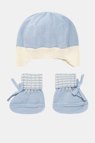 Bonnet aviateur et chaussons - Blanc et bleu