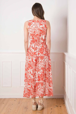 Robe midi - Blanc et orange