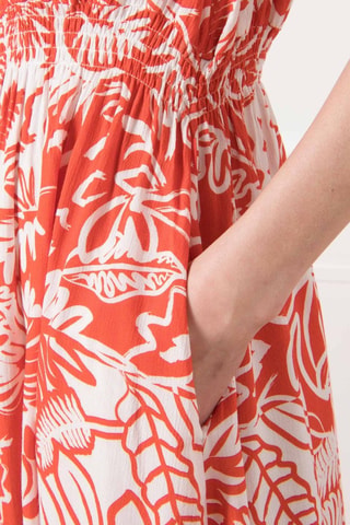Robe midi - Blanc et orange