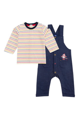 Salopette et t-shirt - Blanc, rouge et bleu
