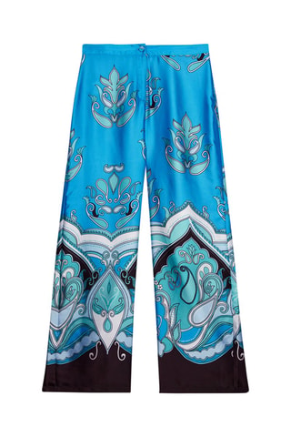 Pantalon wide legs - Blanc, bleu et vert