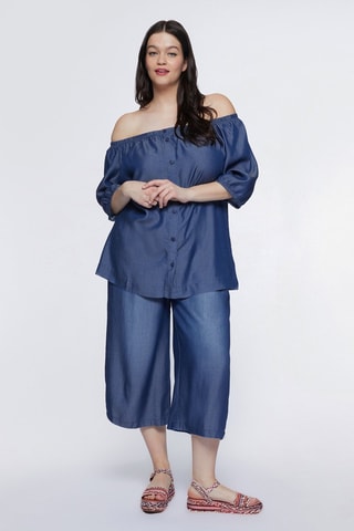 Pantalon palazzo 7/8 - Bleu
