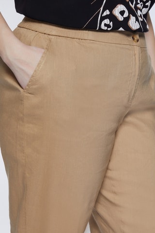Pantalon droit 7/8 en lin taille haute - Marron clair - Beige
