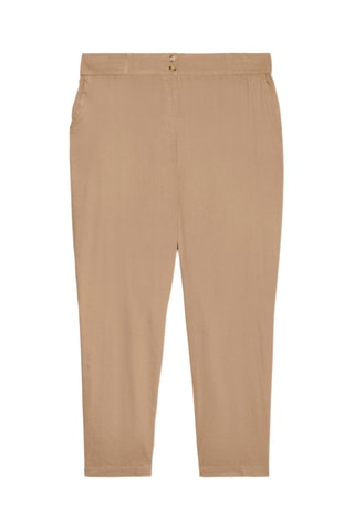Pantalon droit 7/8 en lin taille haute - Marron clair - Beige