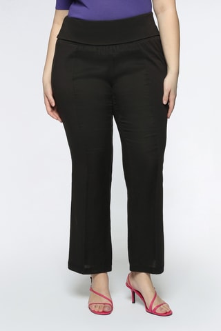 Pantalon droit en lin taille haute - Noir - Noir