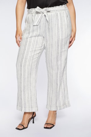 Pantalon droit en lin taille haute - Blanc - Blanc