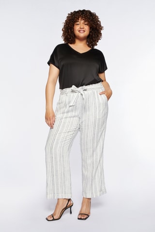 Pantalon droit en lin taille haute - Blanc - Blanc
