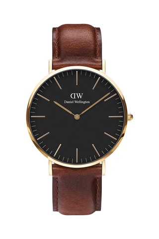 Leren en Doublé Geelgoud Quartz Horloge Classic St Mawes