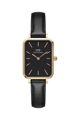Leren Quartz Horloge Pressed Ashfield - 20 x 26 mm - Zwart en goudkleurig