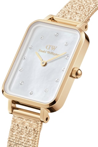 Stalen Quartz Horloge Quadro 20 x 26 cm - Goudkleurig en Wit
