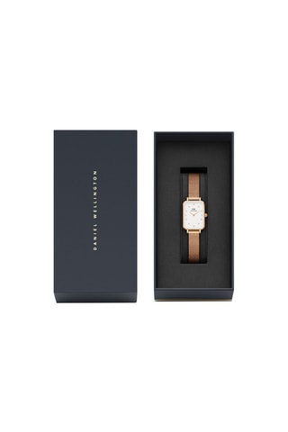Stalen Quartz Horloge Quadro  20 x 26 cm - Roségoudkleurig en Wit