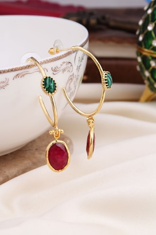 Orecchini a semicerchio - Placcato oro giallo e agate