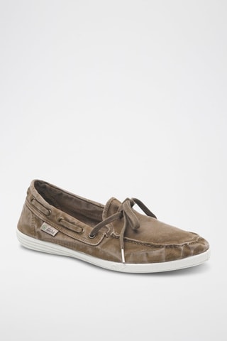 Chaussures bateau en coton biologique Bleu foncé - Marron
