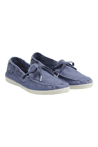 Chaussures bateau en coton biologique Bleu foncé - Blanc