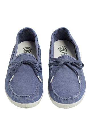 Chaussures bateau en coton biologique Bleu foncé - Blanc