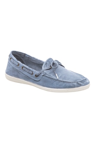 Chaussures bateau en coton biologique Bleu foncé - Blanc