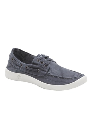 Chaussures bateau en coton biologique Beige - Bleu marine