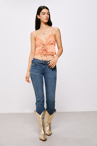 Crop top bimateriale - Salmone