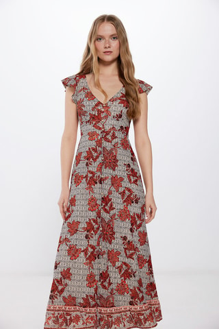 Abito a camicia - Beige e rosso