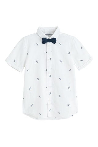 Camisa y pajarita de lino - Blanco y azul noche