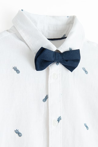 Camisa y pajarita de lino - Blanco y azul noche