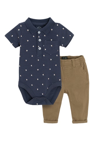 Body-polo et pantalon - Bleu marine et marron clair