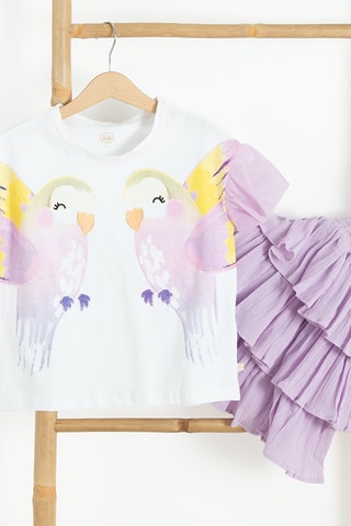 T-shirt et jupe volantée - Blanc et violet