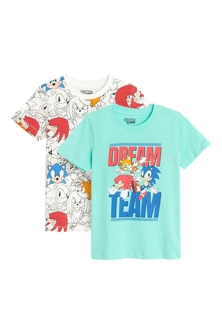 2 t-shirts Sonic - Blanc et turquoise