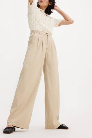 Pantaloni wide legs a vita alta - Beige