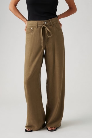 Jeans straight in lino - Kaki